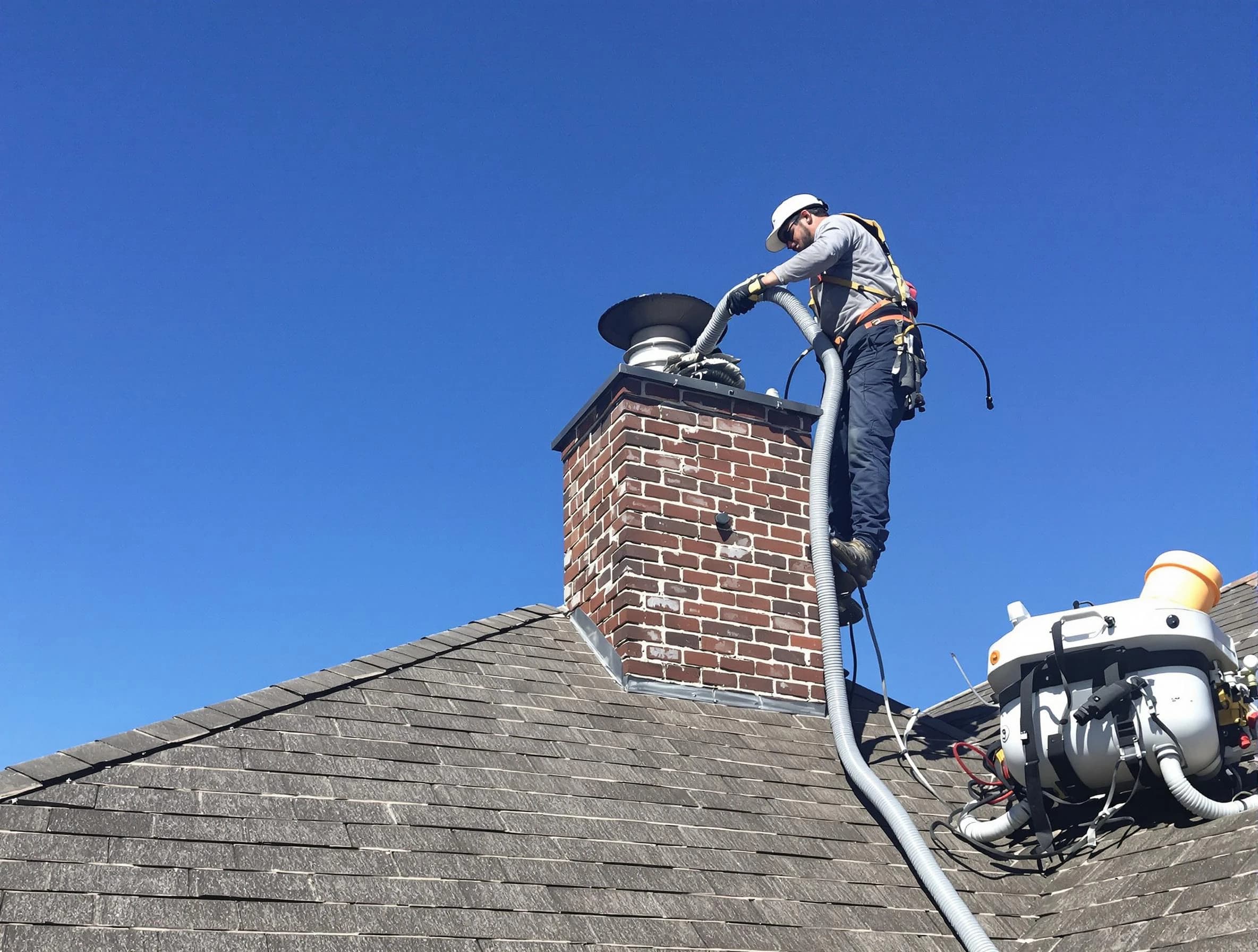 Dedicated Carnegie Chimney Sweep team member cleaning a chimney in Carnegie, PA