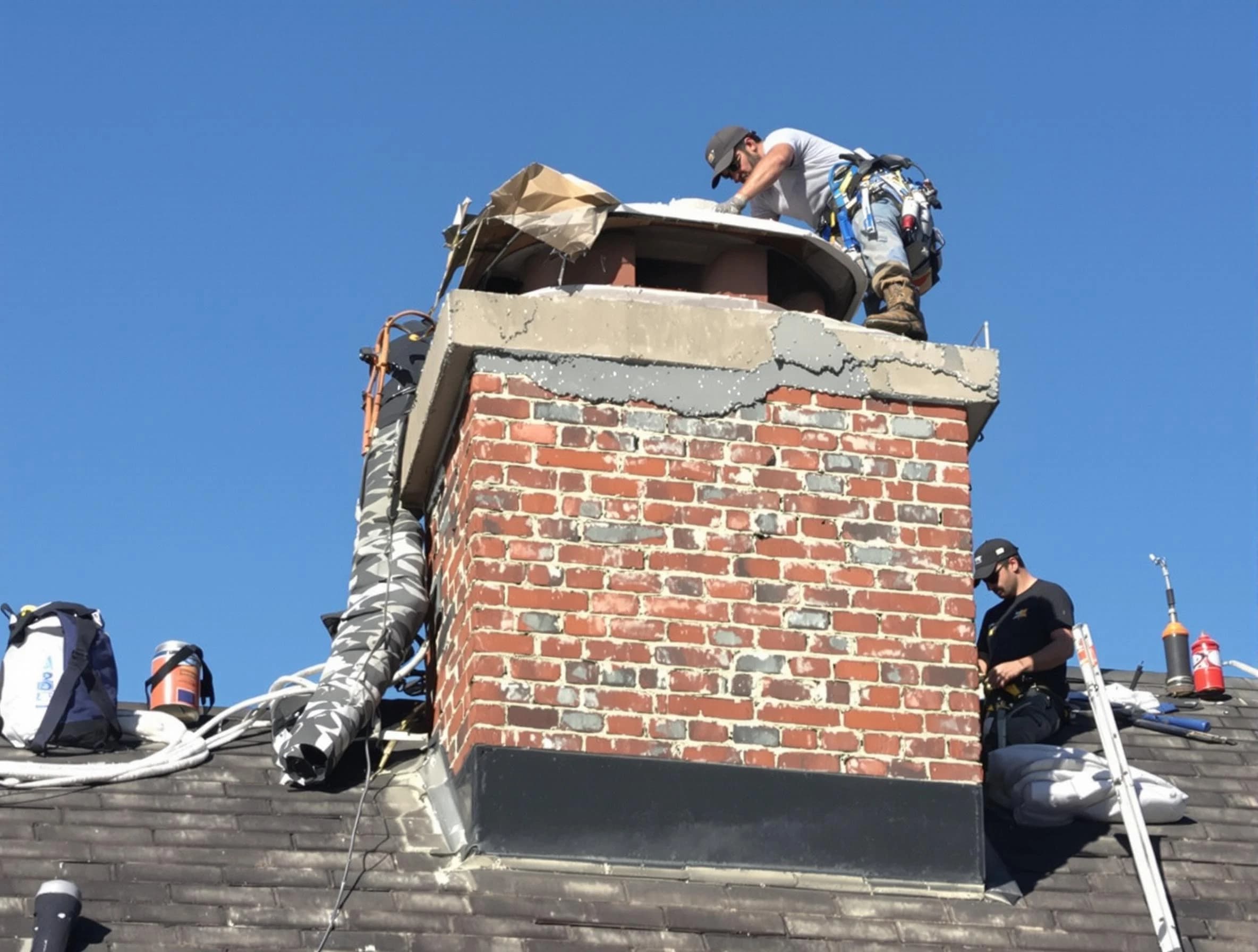 Carnegie Chimney Sweep installing a custom chimney crown in Carnegie, PA