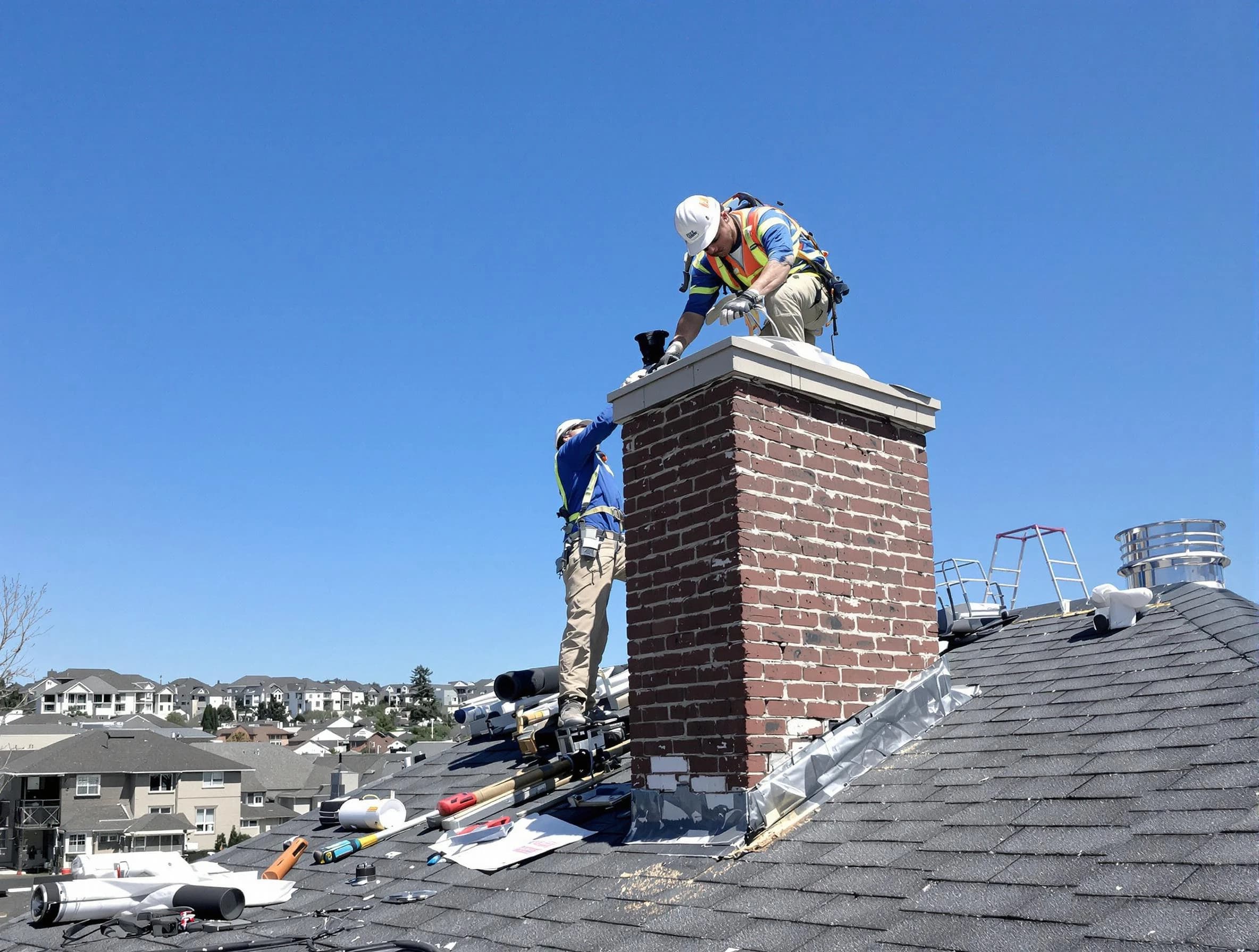 Carnegie Chimney Sweep repairing a chimney crown in Carnegie, PA