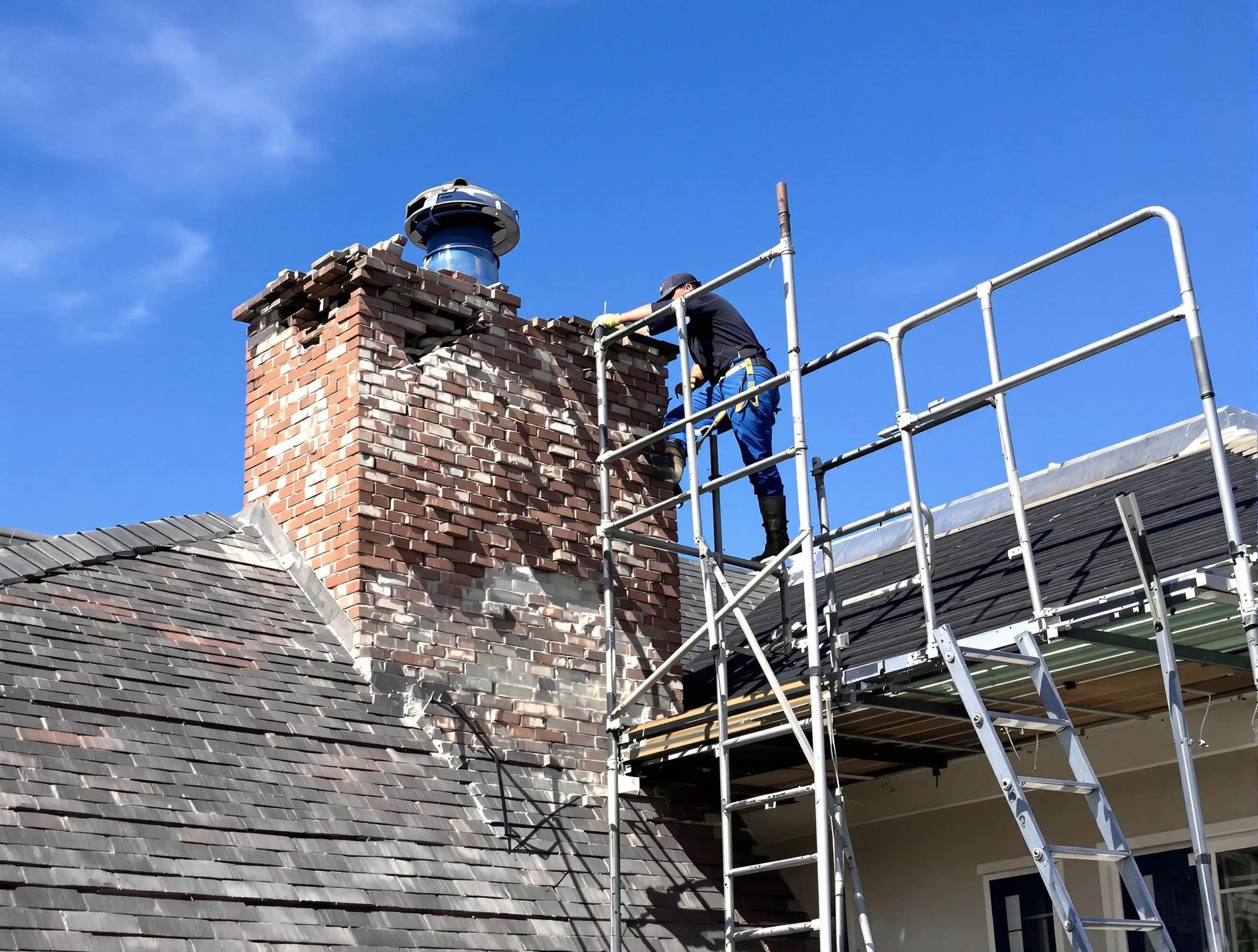 Rebuilding a chimney structure by Carnegie Chimney Sweep in Carnegie, PA