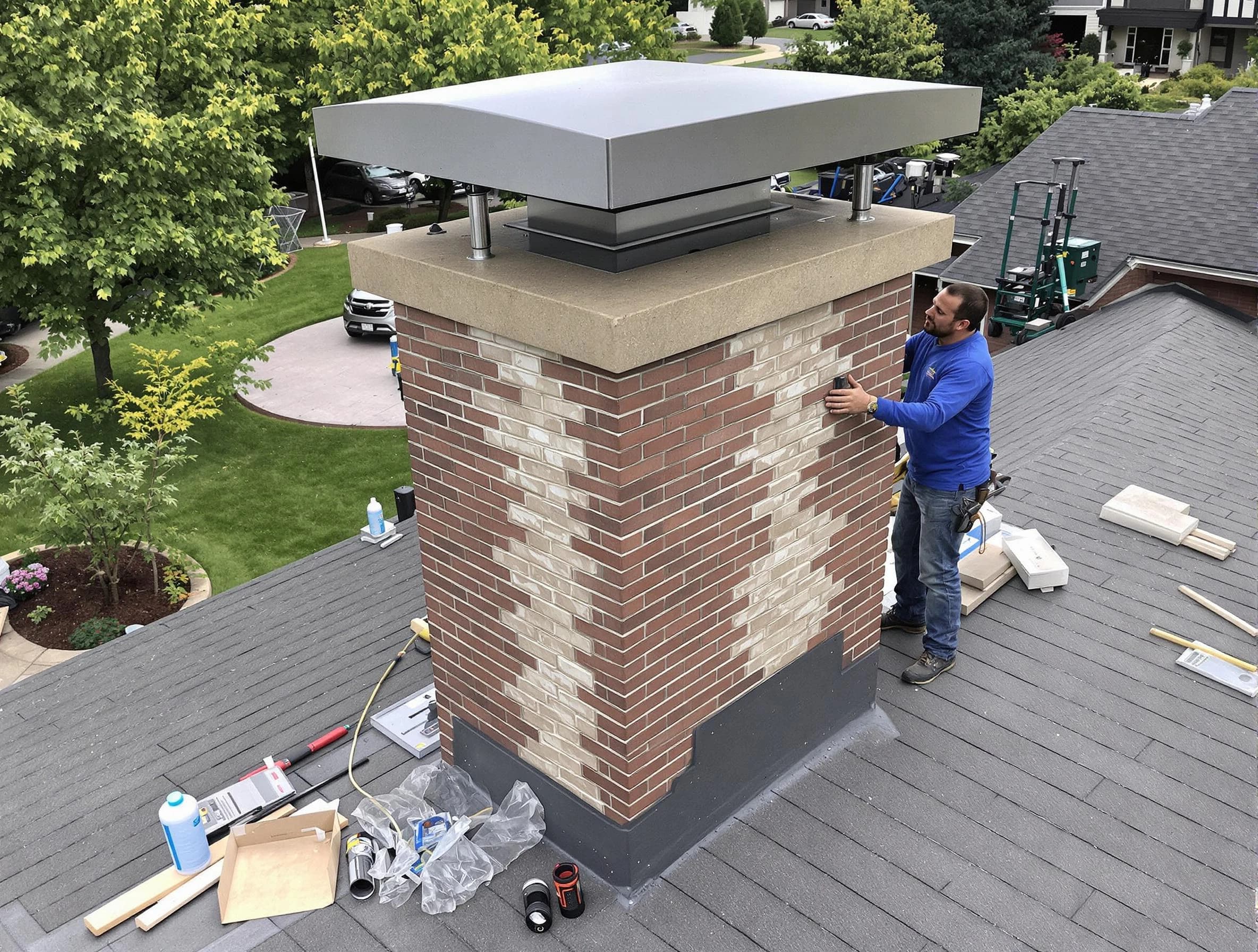Carnegie Chimney Sweep team working on a custom chimney remodel in Carnegie, PA