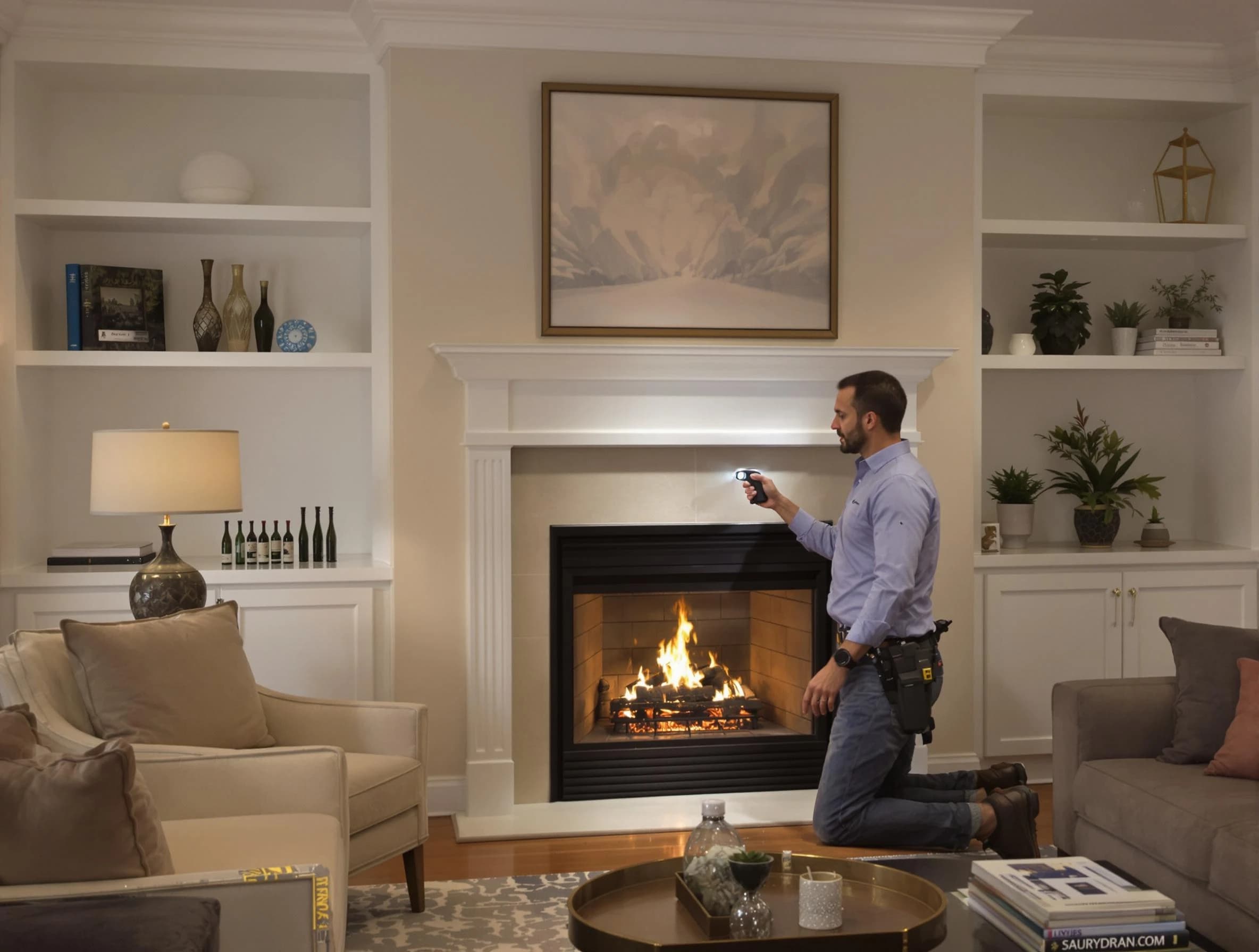 Carnegie Chimney Sweep conducting a fireplace safety inspection in Carnegie, PA