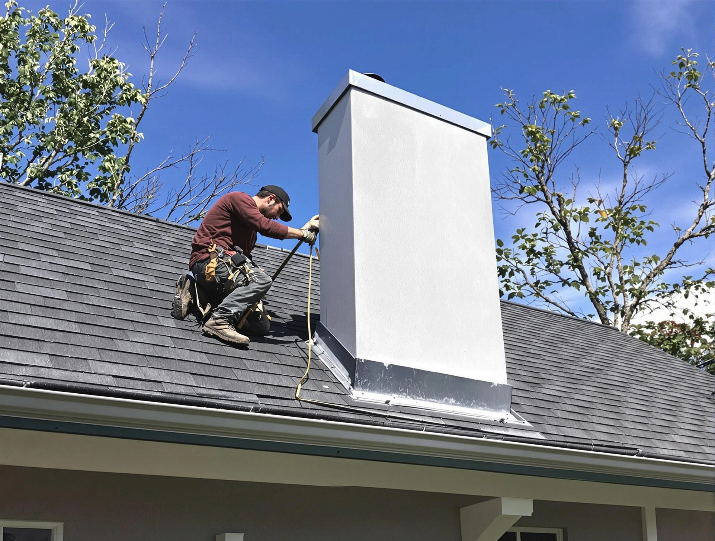 Carnegie Chimney Sweep team member finishing chimney construction in Carnegie, PA