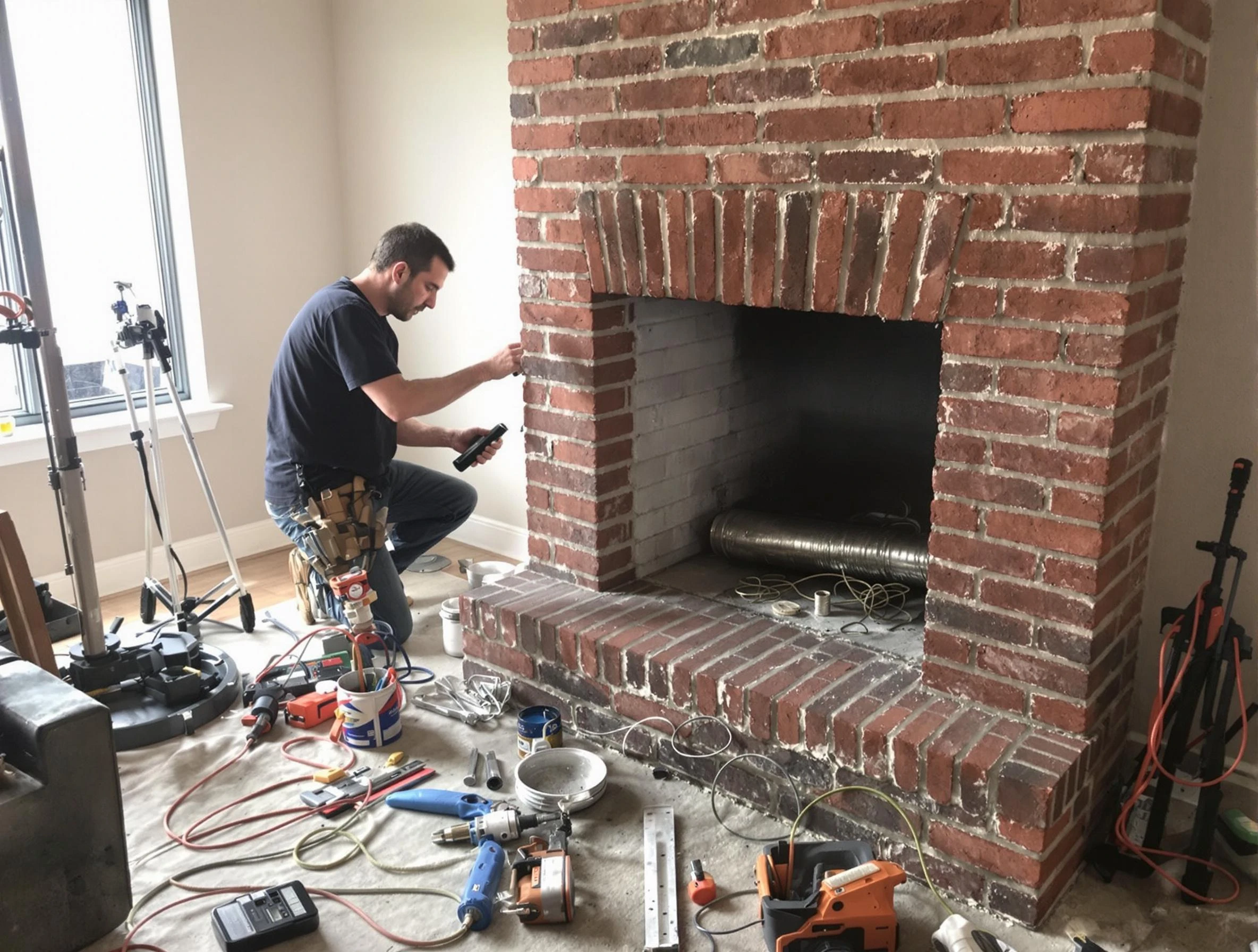 Carnegie Chimney Sweep specialist finalizing chimney liner service in Carnegie, PA