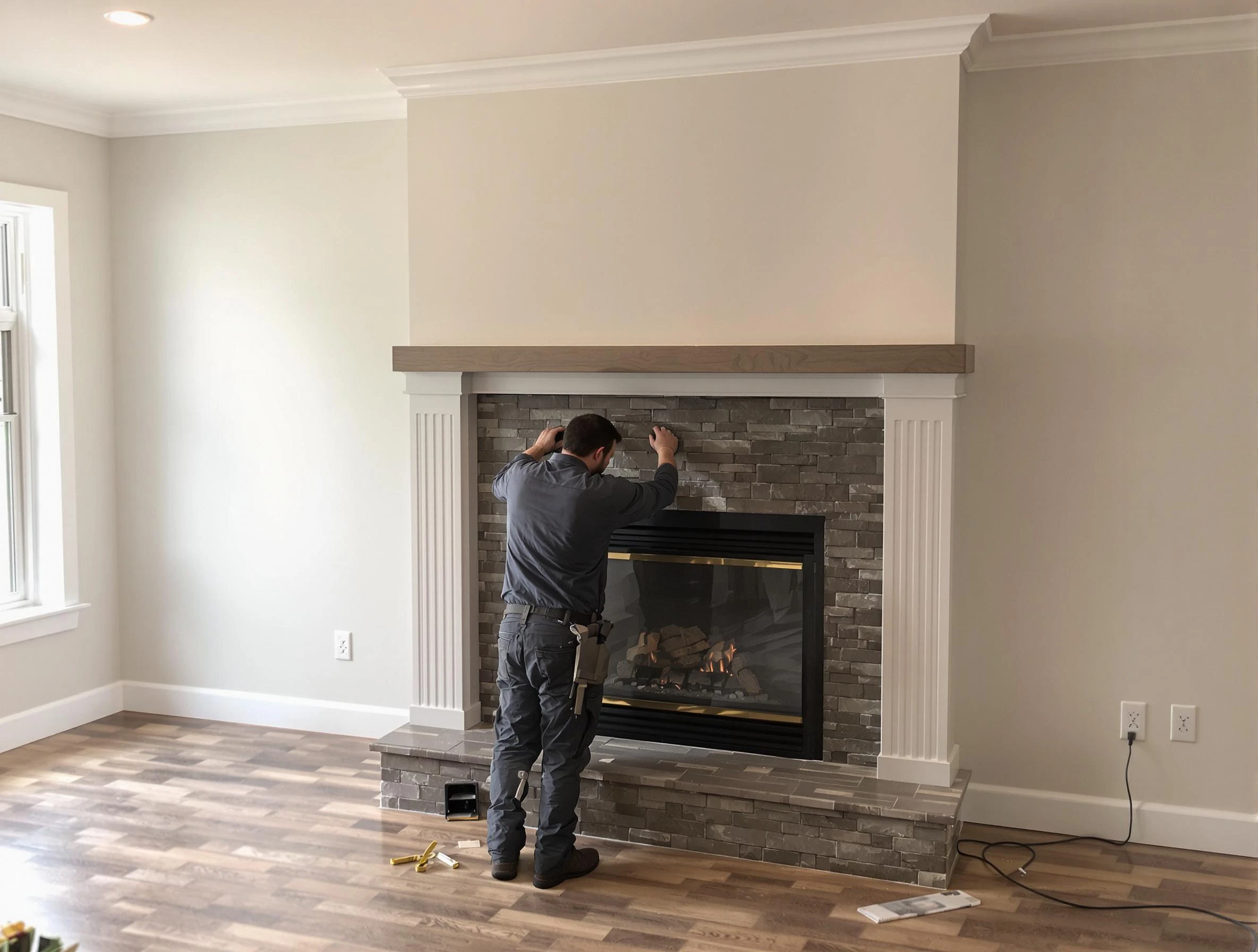 Carnegie Chimney Sweep finishing a custom fireplace install in Carnegie, PA